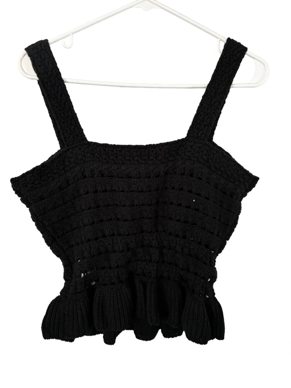 NWT J.Crew Black Crochet Ruffle Tank Small